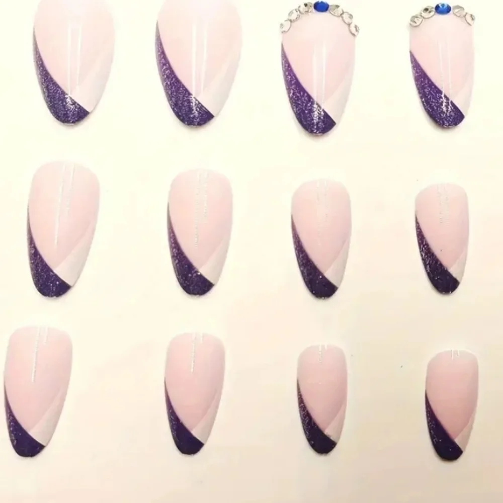 🔥3/$21 Blueish/Purple with Gem Accents Press on False nails